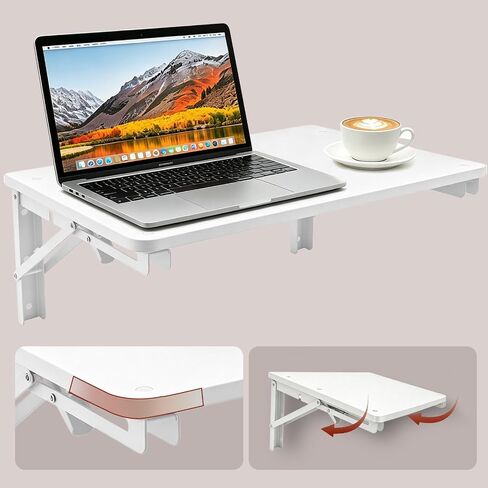 Folding Shelf Wall Mounted for Small Space, White Wall Table for Living Room Bedroom Decor, Home Office Floating Fold Down Desk, Media Shelves with Heavy, 16.5"*11.8" in Saudi Arabia