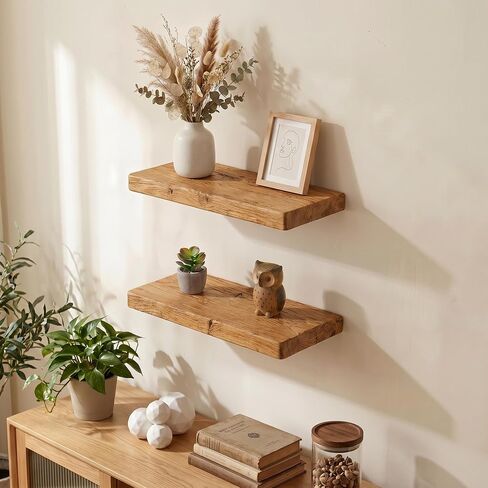 Dreamland Solid Elm Wood Floating Shelves, 18" W x 8" D Floating Shelf Wall Mounted, 8 Inch Deep Wall Shelves - Wooden Bathroom Shelf, Deep Bookshelf for Living Room, Kitchen Wall Shelf, Set of 2 in Saudi Arabia