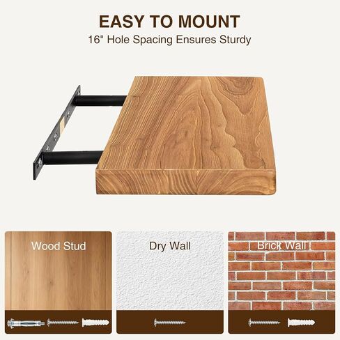 Dreamland Solid Elm Wood Floating Shelves, 18" W x 8" D Floating Shelf Wall Mounted, 8 Inch Deep Wall Shelves - Wooden Bathroom Shelf, Deep Bookshelf for Living Room, Kitchen Wall Shelf, Set of 2 in Saudi Arabia