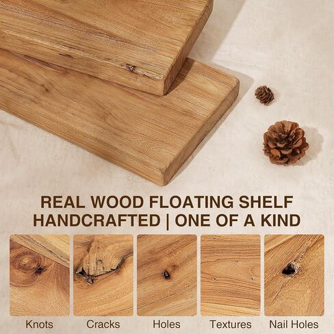 Dreamland Solid Elm Wood Floating Shelves, 18" W x 8" D Floating Shelf Wall Mounted, 8 Inch Deep Wall Shelves - Wooden Bathroom Shelf, Deep Bookshelf for Living Room, Kitchen Wall Shelf, Set of 2 in Saudi Arabia