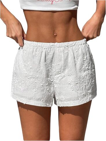 MakeMeChic Women's Summer Linen Mini Shorts Elastic Waist Beach Vacation Shorts in Kuwait