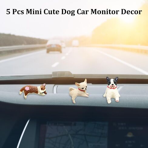 5 PCS Mini Dog Figurines, Computer Monitor Decor Set, Desk Decorations for Workspace and Home, Resin Mini Dog Desk Figurines Collection in Saudi Arabia
