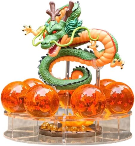 Resin Shenron Figure Shenlong Statue Set 3.5cm Crystal Balls + Shelf with Gift Box for Business Halloween Christmas Holiday in Saudi Arabia