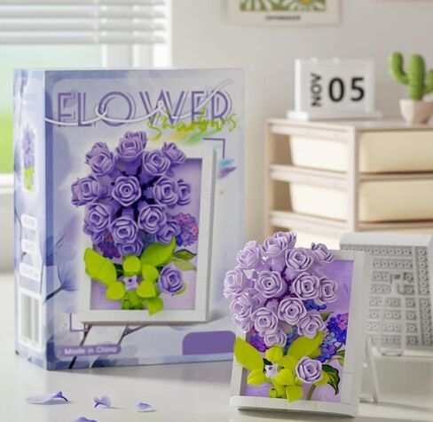 تمثال كوبية أرجواني مؤطر قطعة واحدة تم تجميعه يدويًا، ديكور حائط/مكتب على شكل زهرة صغيرة، تمثال كوبية قابل للتجميع للمكتب المنزلي in Kuwait