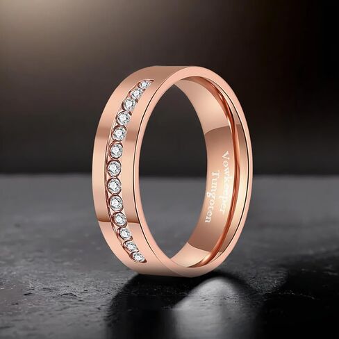Men's Wedding Ring 8mm 316L Stainless Steel Gold Plated with Half Circle White Zirconia High Polish Comfort Fit Band for Him in Saudi Arabia