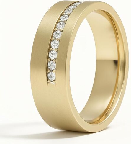 Men's Wedding Ring 8mm 316L Stainless Steel Gold Plated with Half Circle White Zirconia High Polish Comfort Fit Band for Him in Saudi Arabia