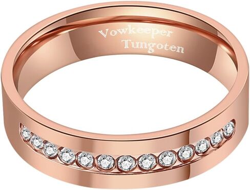 Men's Wedding Ring 8mm 316L Stainless Steel Gold Plated with Half Circle White Zirconia High Polish Comfort Fit Band for Him in Saudi Arabia