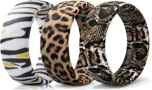 King Will Wild Animal Print Silicone Wedding Ring for Men Women, 7MM Width 2MM Thick Rubber Wedding Band, Leopard/Snake/Zebra/Tiger Pattern Comfort Fit Breathable Sports Ring for Active Lifestyle in Kuwait