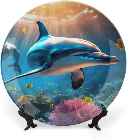Summer Decorative Plates for Wall Hanging, Sea Theme Starfish Painting Ceramic Plate, Wobble-Plate with Display Stand, Home Decor for Kitchen Cabinets, Farmhouse Round Tray 10 Inch in Kuwait