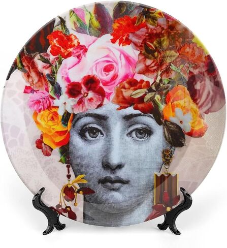 Lina Cavalieri Plate, Wall Decorative Plate, Mysterious Face Plate Wall Hanging Decoration,Including Bracket and Special Spring Hook,J (2),8inch in Kuwait