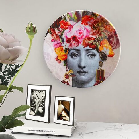 Lina Cavalieri Plate, Wall Decorative Plate, Mysterious Face Plate Wall Hanging Decoration,Including Bracket and Special Spring Hook,J (2),8inch in Kuwait