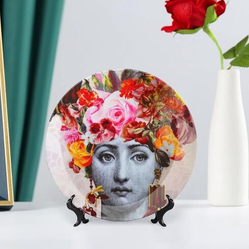 Lina Cavalieri Plate, Wall Decorative Plate, Mysterious Face Plate Wall Hanging Decoration,Including Bracket and Special Spring Hook,J (2),8inch in Kuwait