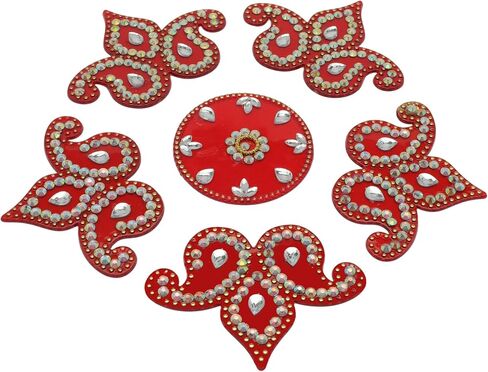 Decorative Floor Rangoli Designer Reusable Small Acrylic Rangoli Indian Traditional Festival Laxmi Poojan New Year Decorations Home Decor for Home Interior Floor and Return Gifting(Size:- 8")(Red) in Saudi Arabia