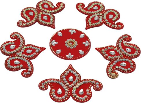 Decorative Floor Rangoli Designer Reusable Small Acrylic Rangoli Indian Traditional Festival Laxmi Poojan New Year Decorations Home Decor for Home Interior Floor and Return Gifting(Size:- 8")(Red) in Saudi Arabia