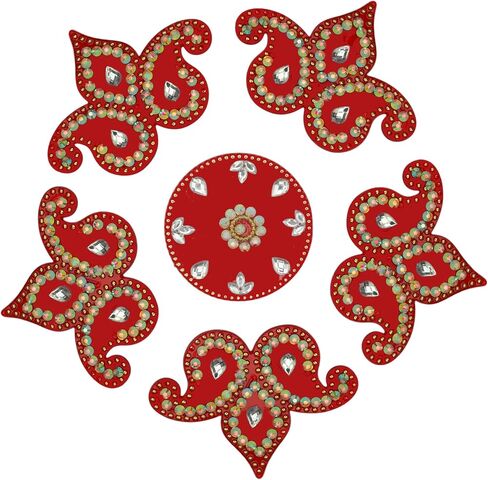 Decorative Floor Rangoli Designer Reusable Small Acrylic Rangoli Indian Traditional Festival Laxmi Poojan New Year Decorations Home Decor for Home Interior Floor and Return Gifting(Size:- 8")(Red) in Saudi Arabia