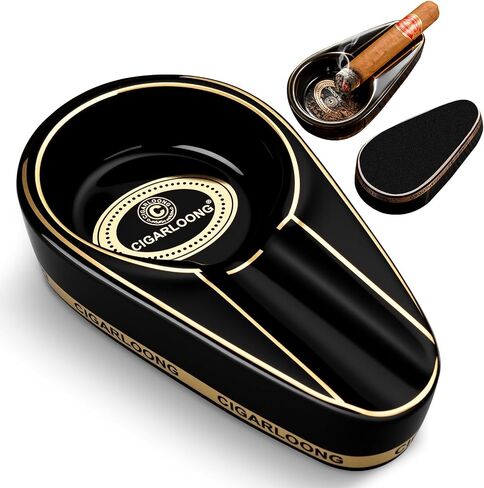 Premium Ceramic Cigar Ashtray, Large Caliber Single Slot Non Slip Base Cigar Rest Stand, Outdoor Indoor Ashtrays, Cigars Smoking Accessories for Men, Home Decor (black) in Kuwait