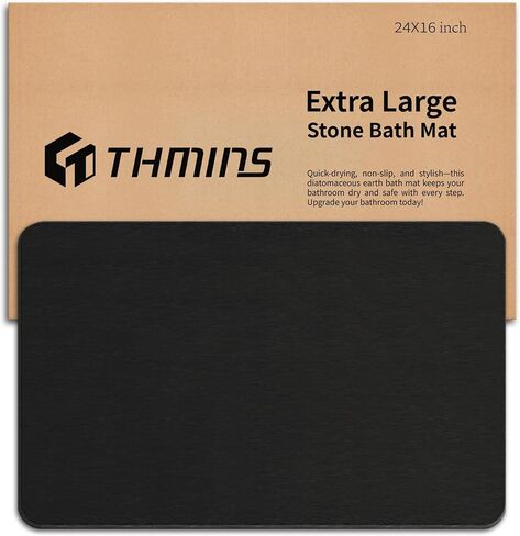 THMINS Large Stone Bath Mat, 24''x16'' Non-Slip Diatomaceous Earth Stone Bath Mat, Super Absorbent Quick Drying for Bathroom, Easy to Clean in Saudi Arabia