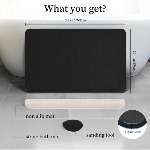 THMINS Large Stone Bath Mat, 24''x16'' Non-Slip Diatomaceous Earth Stone Bath Mat, Super Absorbent Quick Drying for Bathroom, Easy to Clean in Saudi Arabia