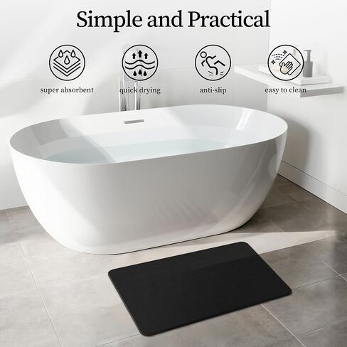 THMINS Large Stone Bath Mat, 24''x16'' Non-Slip Diatomaceous Earth Stone Bath Mat, Super Absorbent Quick Drying for Bathroom, Easy to Clean in Saudi Arabia