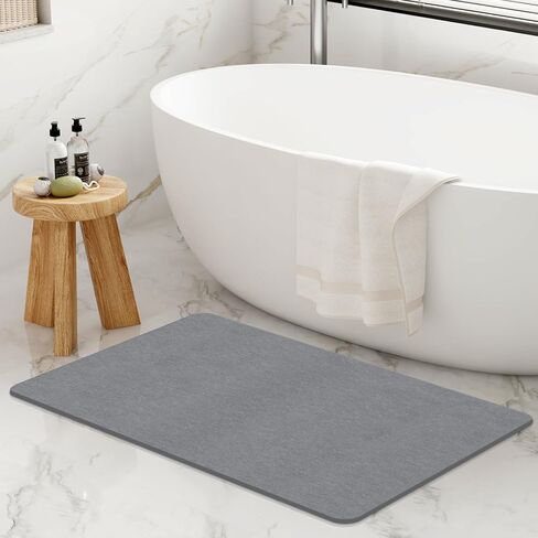 THMINS Large Stone Bath Mat, 24''x16'' Non-Slip Diatomaceous Earth Stone Bath Mat, Super Absorbent Quick Drying for Bathroom, Easy to Clean in Saudi Arabia