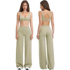 QBGJTD Womens Workout Set Two Piece U Back Front Scrunch Sports Bra Matching High Waist Leggings Gym Work Pilates Outfits in Saudi Arabia