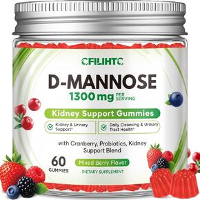 CFILIHTC D-Mannose Cranberry Gummies Supplements for Women, with D Mannose 1,300mg, Cranberry & Probiotics, Urinary Tract Health for Women, Kidney Cleanse, Bladder Flush Health, Sugar-Free 60 Count in Saudi Arabia