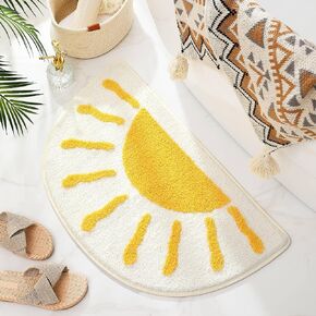 Bathroom Rugs Mat Half Circle - Cute Sun Fun White Yellow Boho Bath Mats Non Slip, Soft Absorbent Microfiber Bohemian Rug, Semi Round Machine Washable Rubber Rugs for Floor Bedroom Toilet Door Bathmat in Saudi Arabia