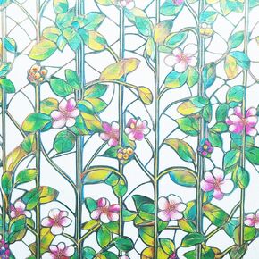 Static Cling Privacy Window Film Frosted Sliding Glass Door Film 3D Rainbow Yellow Orange Crossed Resuable Anti UV Heat Control,17.5 inches by 78.7 inches in Saudi Arabia