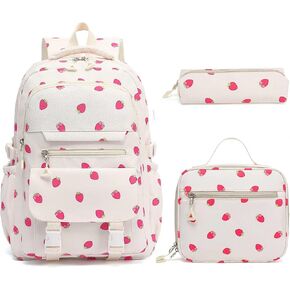 Girls School Cherry Backpack with Lunch Box for Kids, Kawaii Aesthetic Laptop Bookbag for Travel in Saudi Arabia