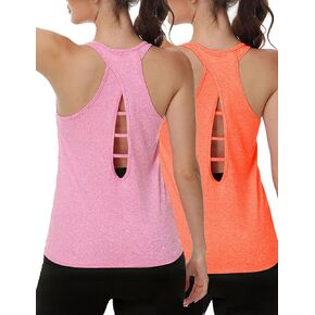 YOYOYOGA Workout Tops for Women Racerback Womens Tank Tops Open Back Sleeveless Yoga Shirts Loose Fit Athletic Running 2 Pack in Kuwait