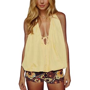 Women Halter Bubble Tank Top Sexy Plunge V Neck Tie Open Back Sleeveless Crop Going Out Tops Summer Y2k Cami Shirts in Saudi Arabia