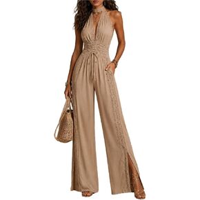 Jumpsuits for Women Dressy Halter Lace Top Wide Leg Pants Sexy Summer Vacation Club Party One Piece Outfit in Saudi Arabia
