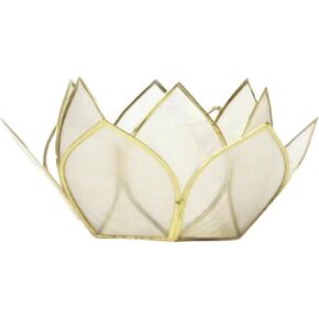 Om Gallery Mini Gemstone Lotus Tealight Holder - Handcrafted Capiz Shell Design for Soft Glow, Elegant Home & Table Decor, Wedding Centerpieces, Votive Candle Styling & Thoughtful Gifting - Pearl in Saudi Arabia