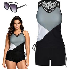 Women's Tummy Control Tankini Set with Built-in Bra, Two Piece Flattering Boho Tankini Swimsuits with Swim Shorts in Saudi Arabia