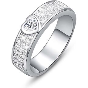 Psiroy 925 Sterling Silver Plated Cubic Zirconia Stackable Wedding Band CZ Heart Engagement Promise Ring for Women in Saudi Arabia