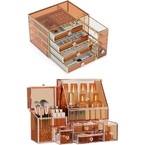 Youdepot Tempered Glass Makeup Organizer Countertop 5-Drawer Jewelry Box - Large Velvet-Lined - Multi-Functional jewelry organizer,Skincare Storage for Vanity and Bathroom Countertop in Saudi Arabia
