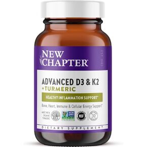 New Chapter Vitamin D3 5000 IU (125 mcg) & Vitamin K2 MK-7 (90 mcg) + Organic Turmeric Supplement for Bone, Heart, Cellular Energy & Immune Support + Healthy Inflammation Response*, 30 Vegan Capsules in Kuwait