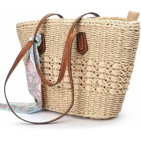 Beach Bags for Women, Summer Straw Beach Bag with Zipper Pocket, Shoulder Handbags for Beach in Saudi Arabia