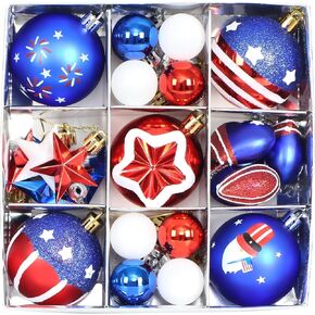 Memorial Day Decorations, 4th of July Decorations for Tree, 33PCS Red White and Blue Ornaments, Patriotic Decorations, Independence Day Decor, USA 250th Anniversary Decorations (Red White and Blue) in Saudi Arabia