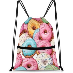 Drawstring Backpack Colorful Donuts Water Resistant String Bag Sports Sackpack Gym Sack with Side Pocket for Men Women in Saudi Arabia