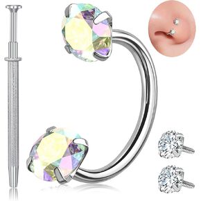 G23 Titanium Horseshoe Nose Ring 18 20G, 6mm 7mm 8mm Double Gem Nose Ring with Zirconia, Hypoallergenic Horseshoe Nose Rings for Women Helix Tragus Hoops Labret Lip Piercing Jewelry in Saudi Arabia