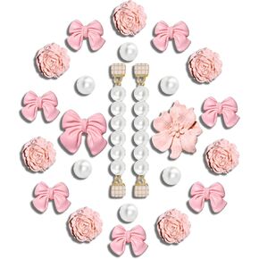 Pink Shoes Charms Sweet Luxury Bow Camellia Pearl Chain for Shoe Decoration in Saudi Arabia