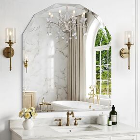Beveled Arched Mirror, 30"x36" Arch Vanity Mirror with Diamond Cut Beveled Edge, 5mm Tempered Glass, Decorative Frameless Wall Mirror for Bedroom, Mantle, Living Room and Entryway in Saudi Arabia