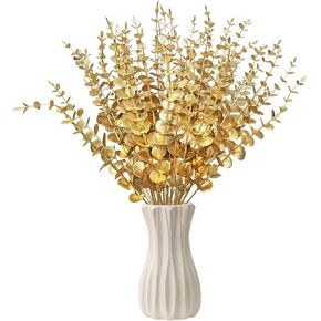 50 Pcs Gold Flowers Gold Eucalyptus Leaves Stems 15'' Faux Eucalyptus Leaves Decor Fake for Wedding Party Bouquet House Home Farmhouse Vase DIY Craft in Saudi Arabia
