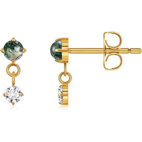 1 Pair ASTM F136 Titanium Earrings for Women, Dainty Flat Back Stud, Moss Agate Dangle Earrings, Cartilage Earrings in Saudi Arabia