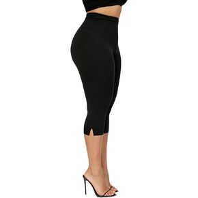 Seyumixi Women's Split Hem Capris Elastic Waist Mid Calf Capri Leggings Side Slit Stretchy Skinny Cropped Pants Dressy in Saudi Arabia