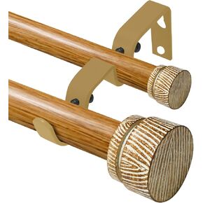 White Wood Double Curtain Rods for Windows 66 to 120 Inches, 1-Inch Diameter Heavy-Duty Adjustable Boho Double Curtain Rods, With Wood Grain Finials for Farmhouses, Bedrooms, And Living Rooms. in Saudi Arabia