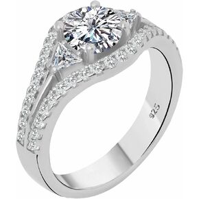Genuine Solid 925 Sterling Silver with Round Brilliant and Triangle Cut Clear Cz Cubic Zirconia Stone Engagement Wedding Promise Luxury Ring for Women in Saudi Arabia