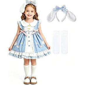 Girls Sleeveless Lolita Style Dress with Bunny Ear Headband Socks Cute Cartoon Dresses Peter Pan Collar for Kids in Saudi Arabia