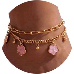 Fesciory Gold Plated Ankle Bracelets for Women, Adjustable Layered Flower Cherry Charm Anklets, Summer Hawaiian Beach Foot Jewelry Gifts 3 Flowers in Saudi Arabia